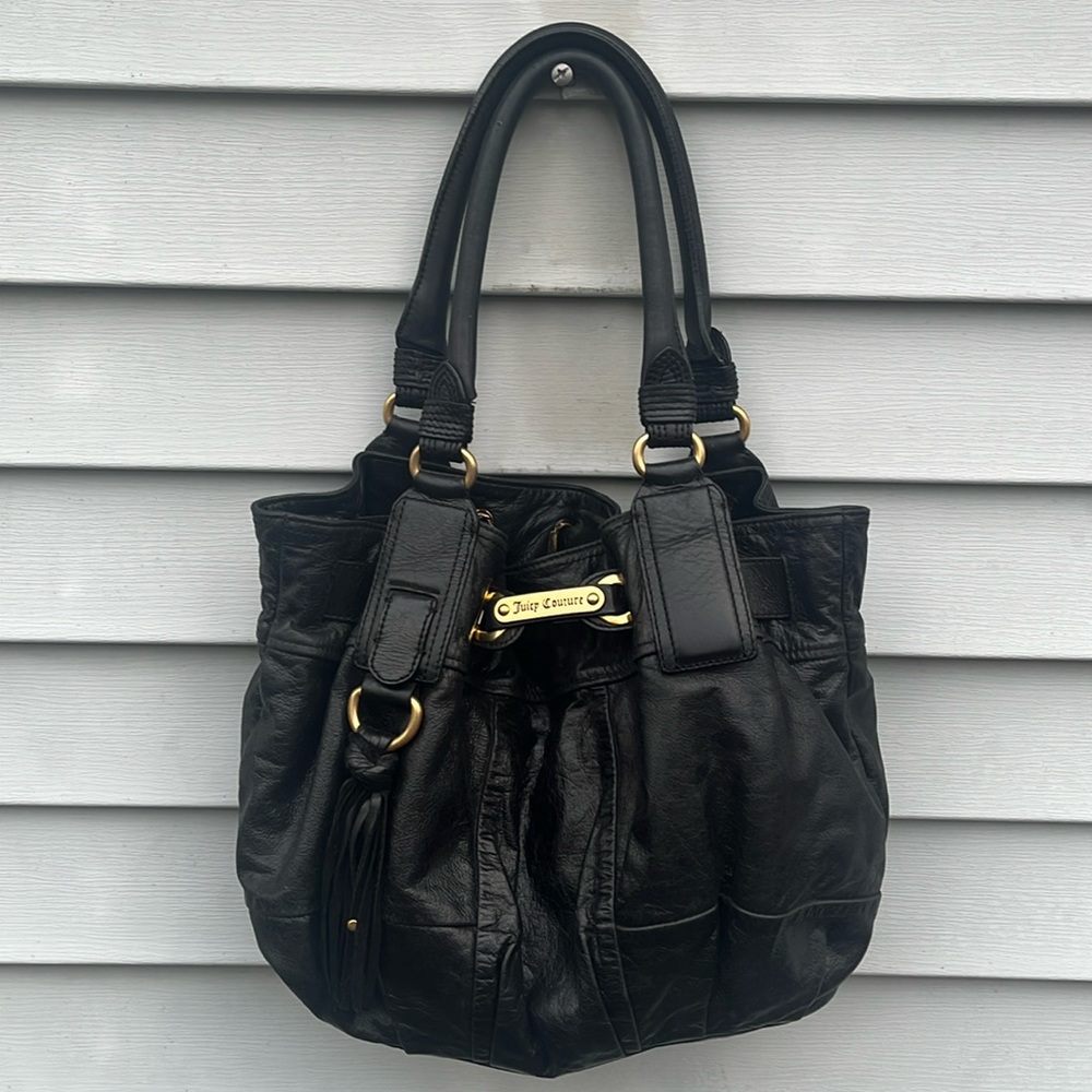 Vintage Y2K Juicy Couture Genuine Leather Purse  Black  Goldy  Logo